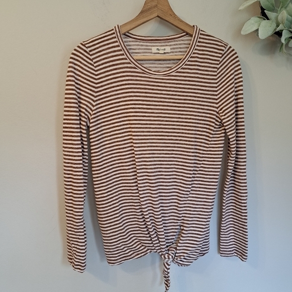 Madewell Soundcheck Side Knot Striped Top Brown Size Small - Picture 2 of 7